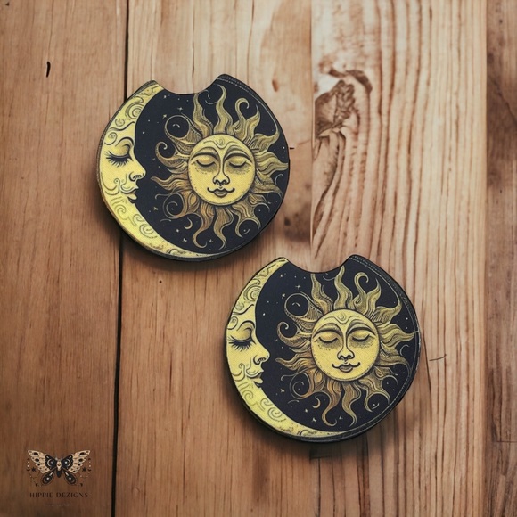 Boho Sun & Moon Car Coasters - Picture 3 of 13